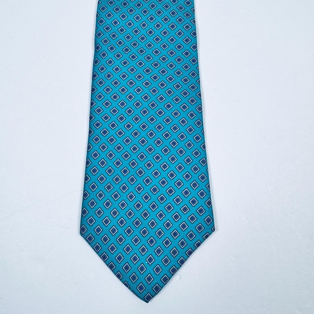 Oakton Ltd Mens Silk Tie Blue Turquoise Geometric Italian Necktie Classic Preppy